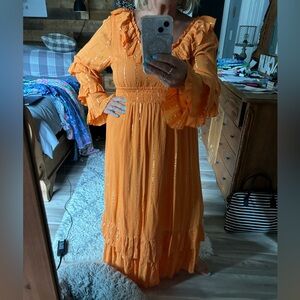 Orange Ruffled Maxi Dress Size Large